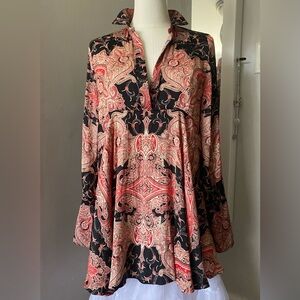 Free People Black and Red Paisley Top